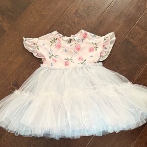 MonnaLisa Pink Floral Dress with White Tulle